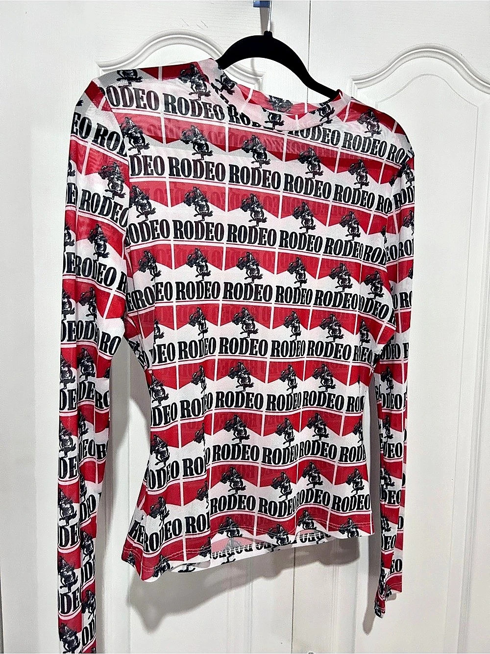 Rockin Design Rodeo Print Long Sleeve Top Red & Black Large